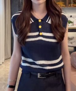 2025 Summer Polo Collar Ice Silk Sleeveless Top - Lightweight, Simple Design for Effortless Style