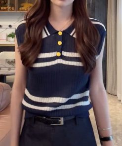 2025 Summer Polo Collar Ice Silk Sleeveless Top - Lightweight, Simple Design for Effortless Style