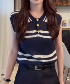 2025 Summer Polo Collar Ice Silk Sleeveless Top - Lightweight, Simple Design for Effortless Style