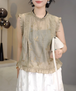 2025 Summer Retro Casual Lace Doll Collar Short Sleeve T-Shirt - Three-Dimensional Design, Quality Fashion Top