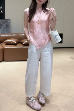 2025 Summer Round Neck Sleeveless Top & Casual Pants Set for Girls, Slimming Two-Piece Outfit, Versatile Daily Wear