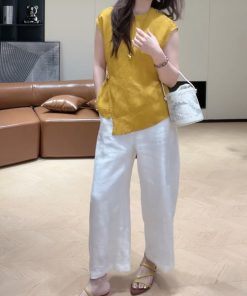 2025 Summer Round Neck Sleeveless Top & Casual Pants Set for Girls, Slimming Two-Piece Outfit, Versatile Daily Wear