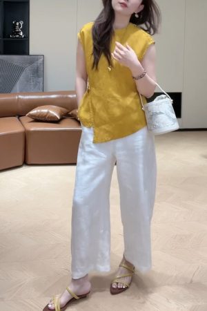 2025 Summer Round Neck Sleeveless Top & Casual Pants Set for Girls, Slimming Two-Piece Outfit, Versatile Daily Wear