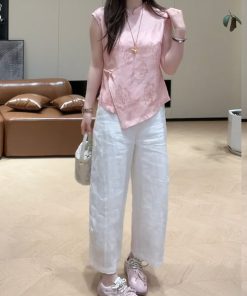 2025 Summer Round Neck Sleeveless Top & Casual Pants Set for Girls, Slimming Two-Piece Outfit, Versatile Daily Wear