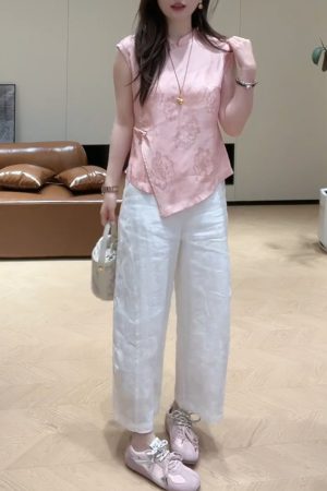 2025 Summer Round Neck Sleeveless Top & Casual Pants Set for Girls, Slimming Two-Piece Outfit, Versatile Daily Wear