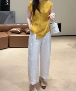 2025 Summer Round Neck Sleeveless Top & Casual Pants Set for Girls, Slimming Two-Piece Outfit, Versatile Daily Wear