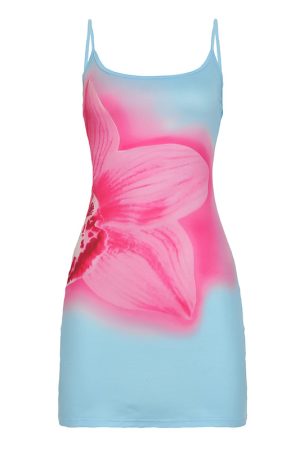 2025 Summer Sexy Strapless Floral Print Bodycon Color-Blocking Midi Dress - European and American Style
