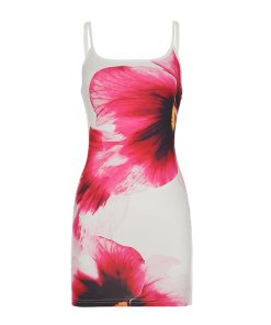 2025 Summer Sexy Strapless Floral Print Bodycon Color-Blocking Midi Dress - European and American Style