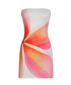 2025 Summer Sexy Strapless Floral Print Bodycon Color-Blocking Midi Dress - European and American Style