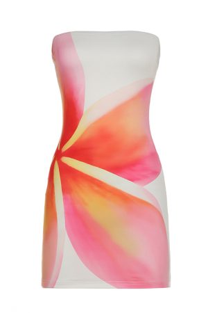 2025 Summer Sexy Strapless Floral Print Bodycon Color-Blocking Midi Dress - European and American Style