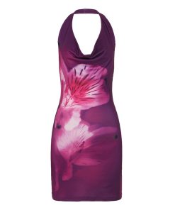 2025 Summer Sexy Strapless Floral Print Bodycon Color-Blocking Midi Dress - European and American Style