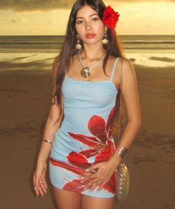 2025 Summer Sexy Strapless Floral Print Bodycon Color-Blocking Midi Dress - European and American Style