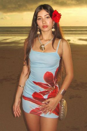 2025 Summer Sexy Strapless Floral Print Bodycon Color-Blocking Midi Dress - European and American Style