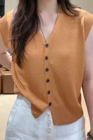 2025 Summer Simple Solid Color V-Neck Knitted Short Sleeve Women's Versatile Top - Ideal for Casual and Y2K Style
