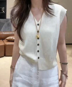 2025 Summer Simple Solid Color V-Neck Knitted Short Sleeve Women's Versatile Top - Ideal for Casual and Y2K Style