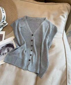 2025 Summer Simple Solid Color V-Neck Knitted Short Sleeve Women's Versatile Top - Ideal for Casual and Y2K Style