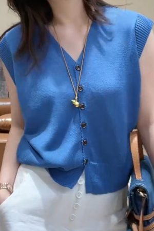 2025 Summer Simple Solid Color V-Neck Knitted Short Sleeve Women's Versatile Top - Ideal for Casual and Y2K Style