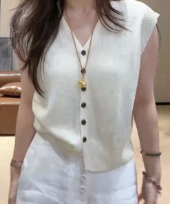 2025 Summer Simple Solid Color V-Neck Knitted Short Sleeve Women's Versatile Top - Ideal for Casual and Y2K Style