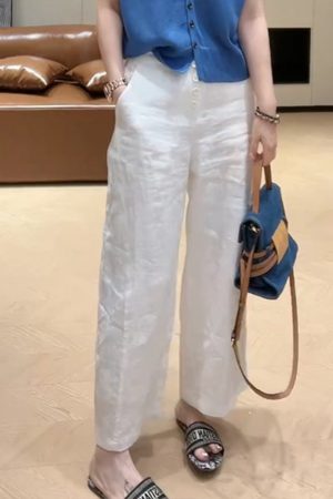 2025 Summer Slim-Fit Wide-Leg Casual Pants - Single-Breasted Straight Leg Trousers for Effortless Style