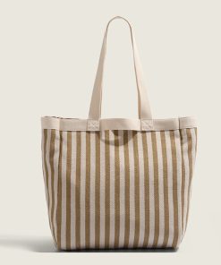 2025 Summer Striped Canvas Tote Bag for Women - Large Capacity Shoulder Handbag for Students and Commuters