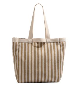 2025 Summer Striped Canvas Tote Bag for Women - Large Capacity Shoulder Handbag for Students and Commuters