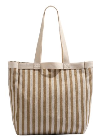 2025 Summer Striped Canvas Tote Bag for Women - Large Capacity Shoulder Handbag for Students and Commuters
