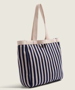 2025 Summer Striped Canvas Tote Bag for Women - Large Capacity Shoulder Handbag for Students and Commuters