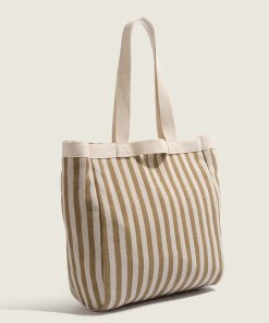 2025 Summer Striped Canvas Tote Bag for Women - Large Capacity Shoulder Handbag for Students and Commuters