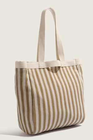 2025 Summer Striped Canvas Tote Bag for Women - Large Capacity Shoulder Handbag for Students and Commuters
