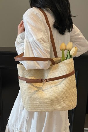 2025 Summer Vacation Woven Beach Bag for Women - Large Capacity Shoulder Bag, Stylish Island Tote for Travel