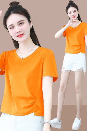 2025 Summer Women's Black Short Sleeve T-Shirt - Pure Cotton Slim Fit with Irregular Design - Trendy Y2K Style