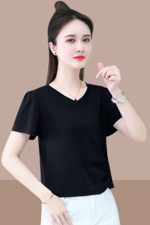2025 Summer Women's Black Short Sleeve T-Shirt - Pure Cotton Slim Fit with Irregular Design - Trendy Y2K Style