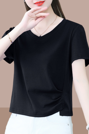 2025 Summer Women's Black Short Sleeve T-Shirt - Pure Cotton Slim Fit with Irregular Design - Trendy Y2K Style