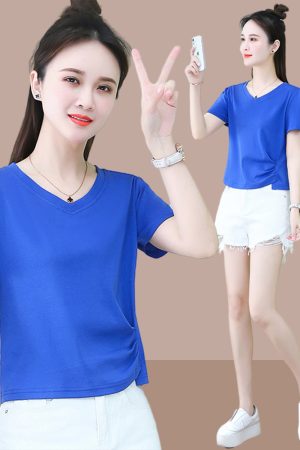 2025 Summer Women's Black Short Sleeve T-Shirt - Pure Cotton Slim Fit with Irregular Design - Trendy Y2K Style