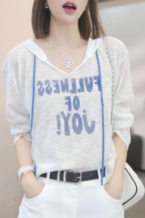 2025 Summer Women's Casual Long Sleeve Hooded T-Shirt with Letter Print - Versatile High-End Fashion Essential