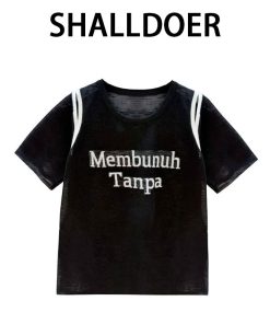 2025 Summer Women's Letter Print Round Neck Short Sleeve T-Shirt, Fashionable Slimming Top, Versatile Lazy Fit, Trendy Casual Wear