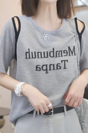2025 Summer Women's Letter Print Round Neck Short Sleeve T-Shirt, Fashionable Slimming Top, Versatile Lazy Fit, Trendy Casual Wear