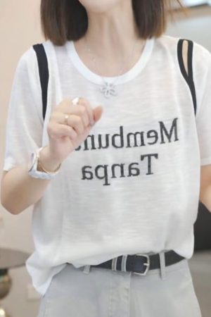 2025 Summer Women's Letter Print Round Neck Short Sleeve T-Shirt, Fashionable Slimming Top, Versatile Lazy Fit, Trendy Casual Wear