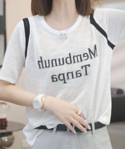 2025 Summer Women's Letter Print Round Neck Short Sleeve T-Shirt, Fashionable Slimming Top, Versatile Lazy Fit, Trendy Casual Wear