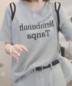 2025 Summer Women's Letter Print Round Neck Short Sleeve T-Shirt, Fashionable Slimming Top, Versatile Lazy Fit, Trendy Casual Wear