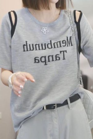 2025 Summer Women's Letter Print Round Neck Short Sleeve T-Shirt, Fashionable Slimming Top, Versatile Lazy Fit, Trendy Casual Wear