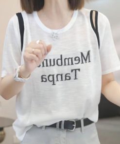 2025 Summer Women's Letter Print Round Neck Short Sleeve T-Shirt, Fashionable Slimming Top, Versatile Lazy Fit, Trendy Casual Wear