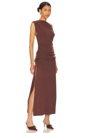 2025 Summer Women's Off-Shoulder Sleeveless Split Dress - Slim Fit Solid Color - Trendy European & American Fashion