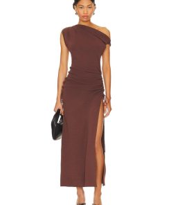 2025 Summer Women's Off-Shoulder Sleeveless Split Dress - Slim Fit Solid Color - Trendy European & American Fashion