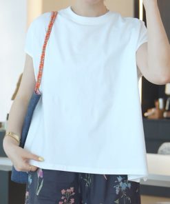 2025 Summer Women's Round Neck White Short Sleeve T-Shirt, Chic Slimming Design, Versatile Fashion Top for Effortless Style