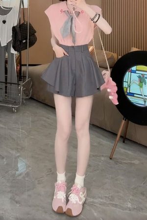 2025 Summer Women's Sleeveless Polo Neck Knitted Top & Slimming Versatile Skirt Pants Casual Set - Stylish Youthful Look