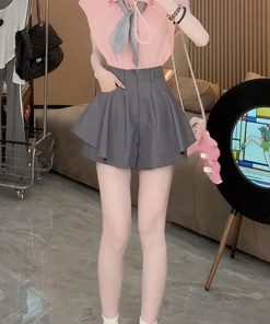 2025 Summer Women's Sleeveless Polo Neck Knitted Top & Slimming Versatile Skirt Pants Casual Set - Stylish Youthful Look