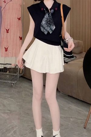 2025 Summer Women's Sleeveless Polo Neck Knitted Top & Slimming Versatile Skirt Pants Casual Set - Stylish Youthful Look