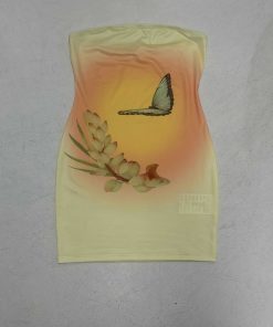 2025 Summer Women's Strapless Bodycon Dress with Butterfly Floral Print - Sexy Sleeveless Fashion for European and American Styles