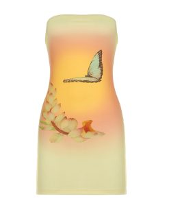 2025 Summer Women's Strapless Bodycon Dress with Butterfly Floral Print - Sexy Sleeveless Fashion for European and American Styles